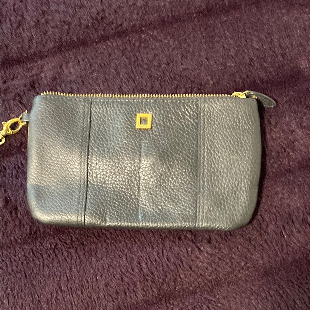 Black Leather Wristlet with Gold Accents